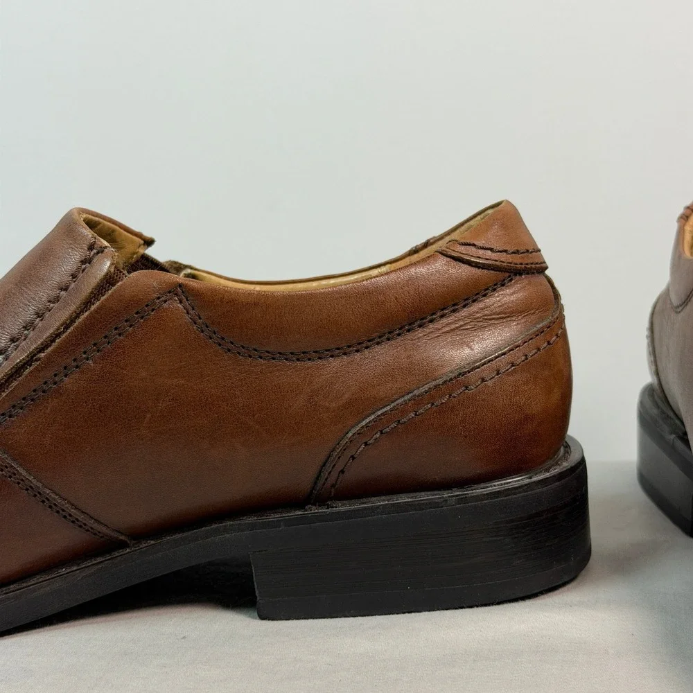 Merrell Mens 10M Brown Leather Square Toe Slip On Loafers Dress Shoes